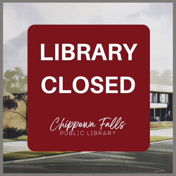 "Library closed sign with building in background."